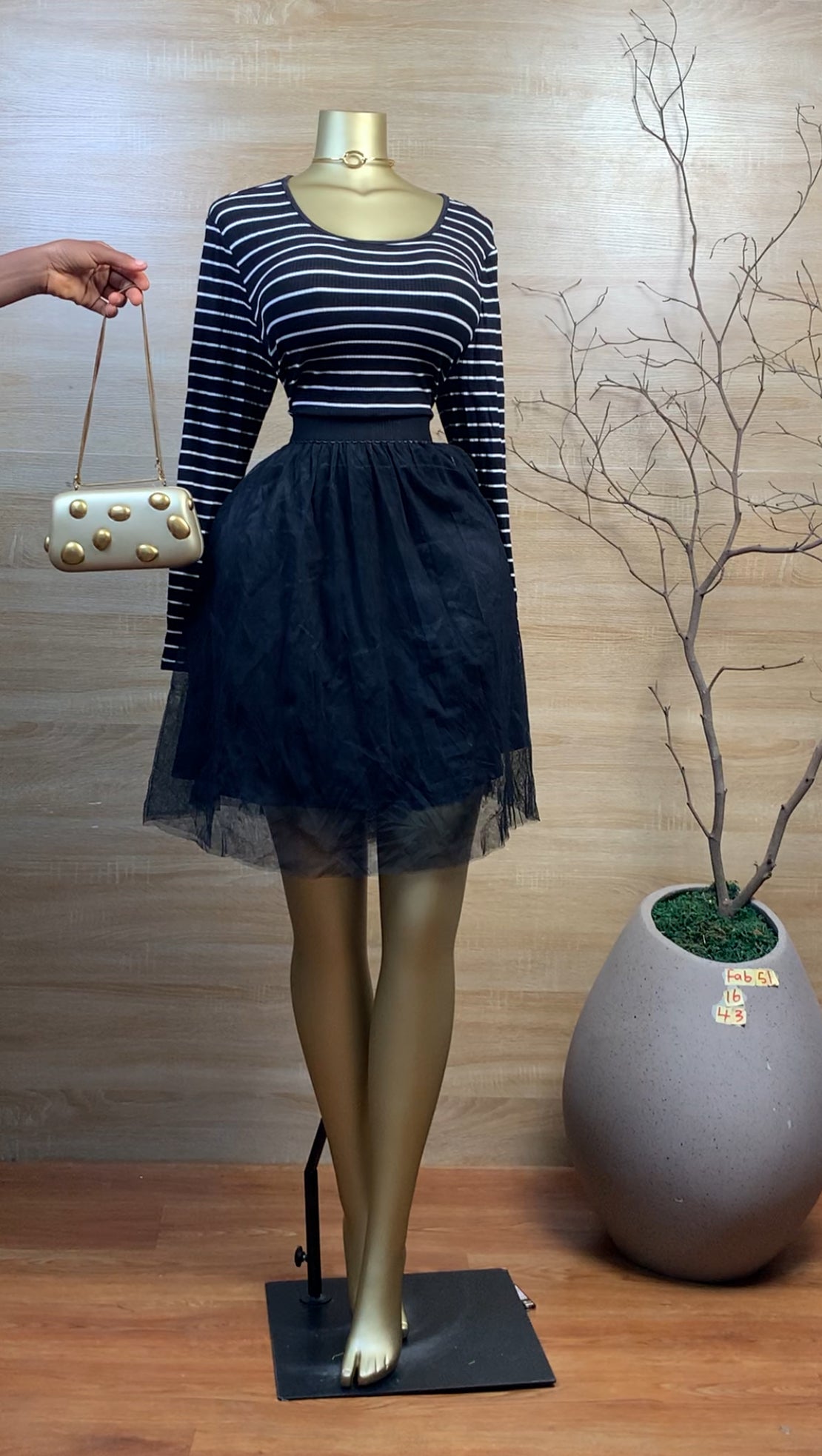 SIZE16 FAB51 black&white DRESS Length43
