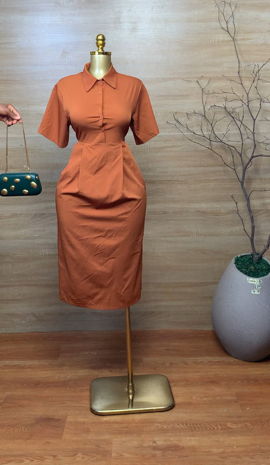 SIZE14 BELL16 Brown corporate dress Length47