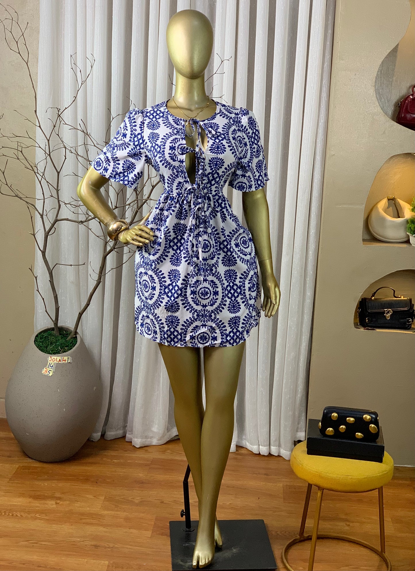 JOLA41 SIZE14 Length35 white&blue dress