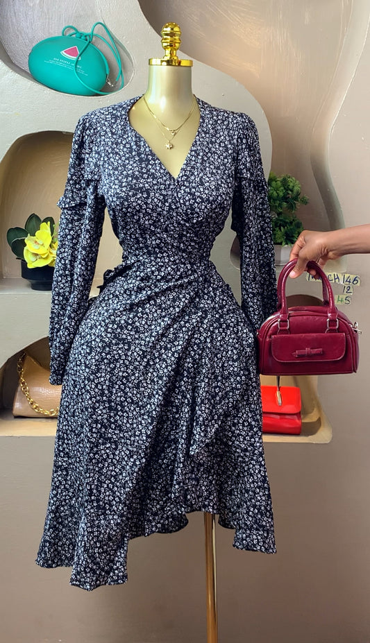 SIZE12 MUNCH146 Length45(wrap floral dress)
