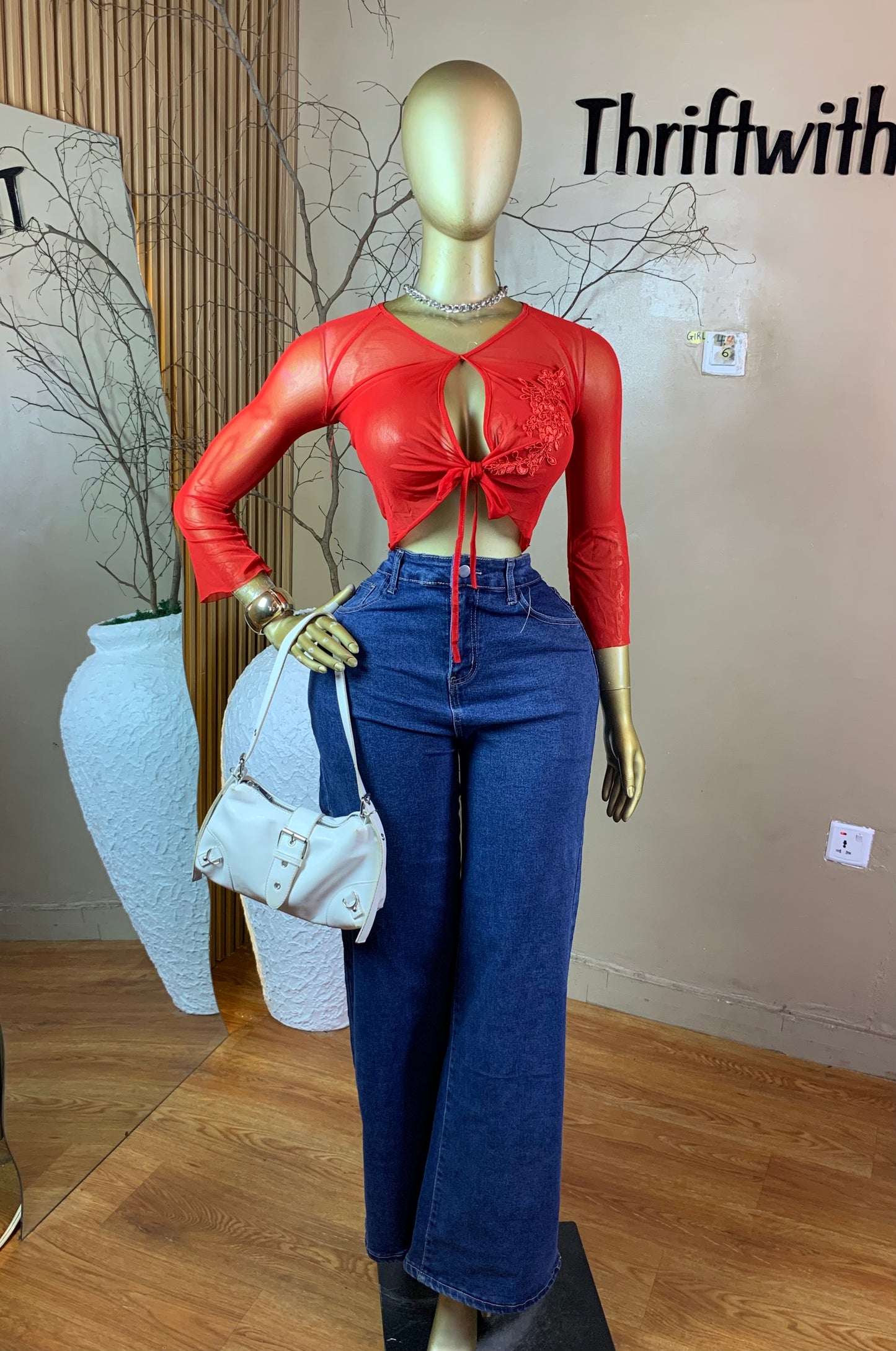 SIZE6 GIRL44 RED MESH TOP ONLY