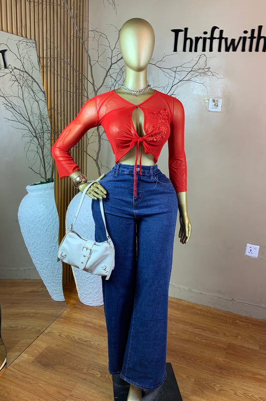 SIZE6 GIRL44 RED MESH TOP ONLY