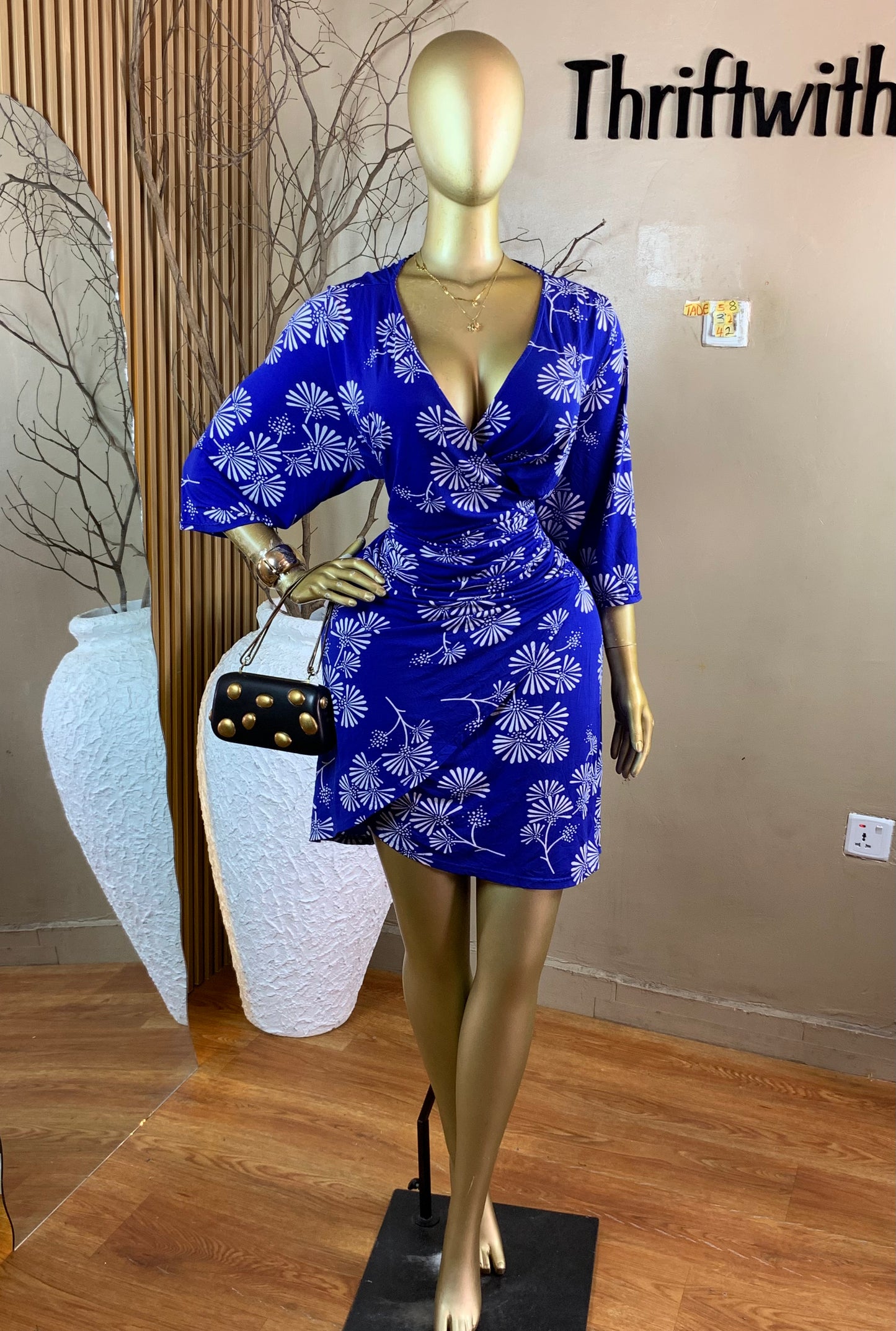 TADE58 SIZE32 Length42 white&blue dress