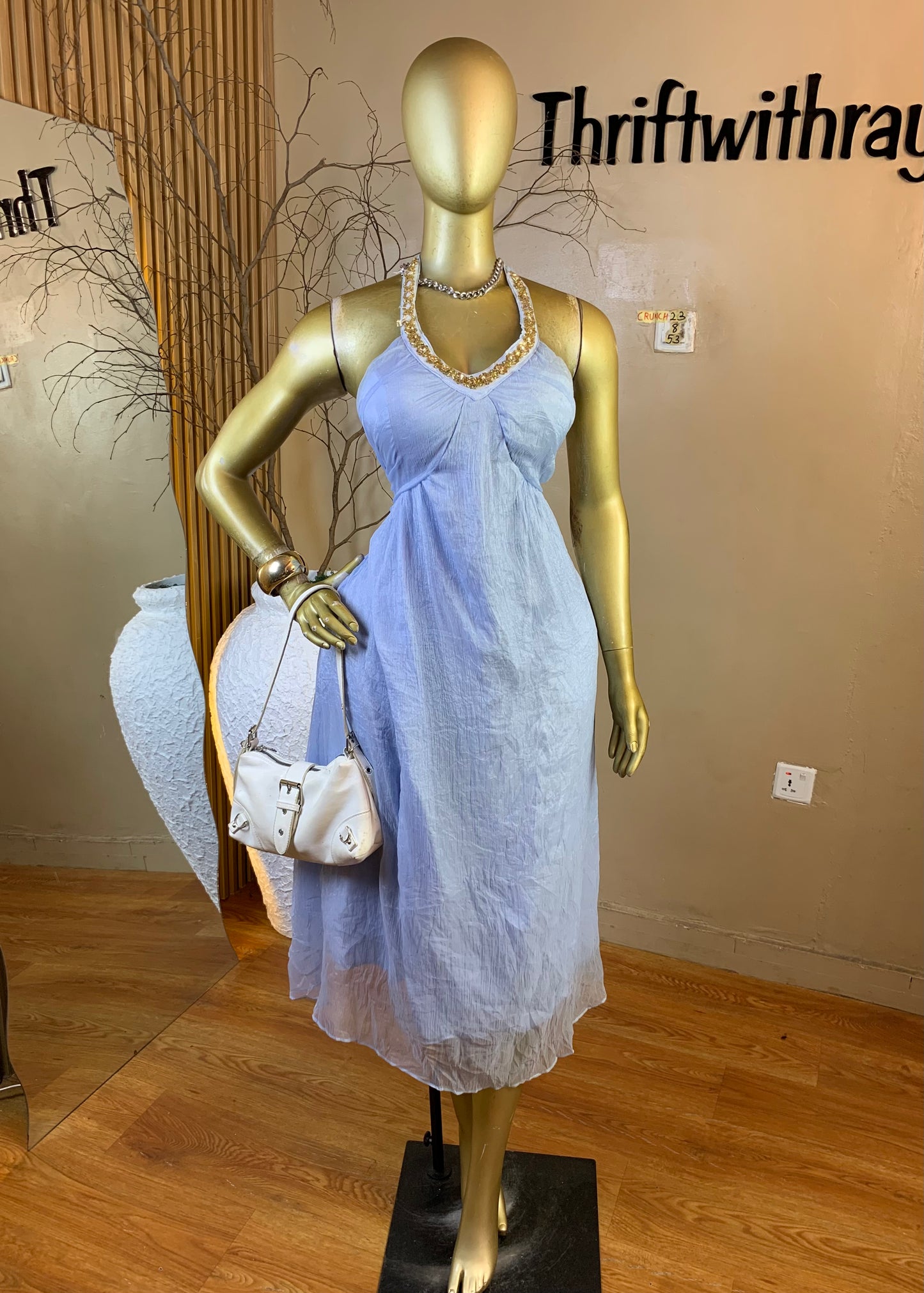CRUNCH23 SIZE8 Length53 blue chiffon dress