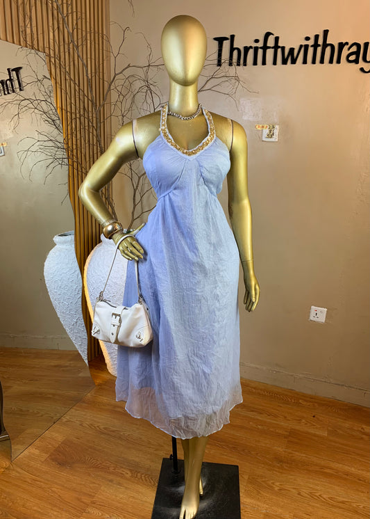 CRUNCH23 SIZE8 Length53 blue chiffon dress