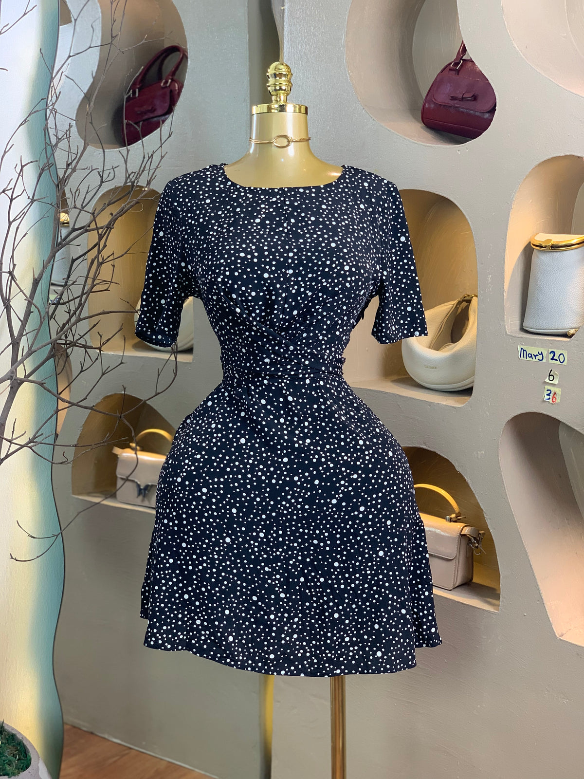 MARY20 SIZE6 Black&White polka dots DRESS Length36