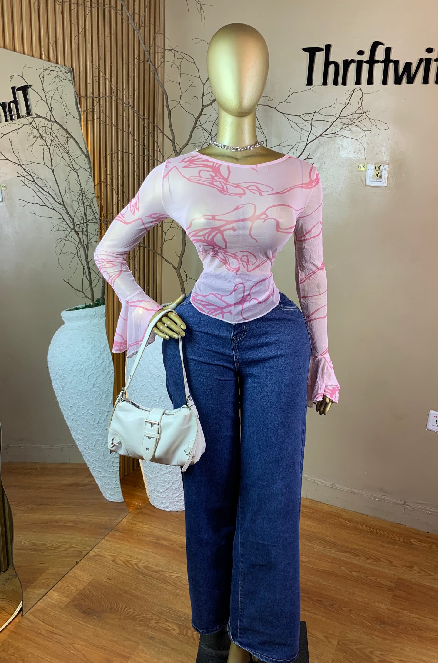 SIZE8 GIRL18 PINK MESH TOP ONLY Little stain