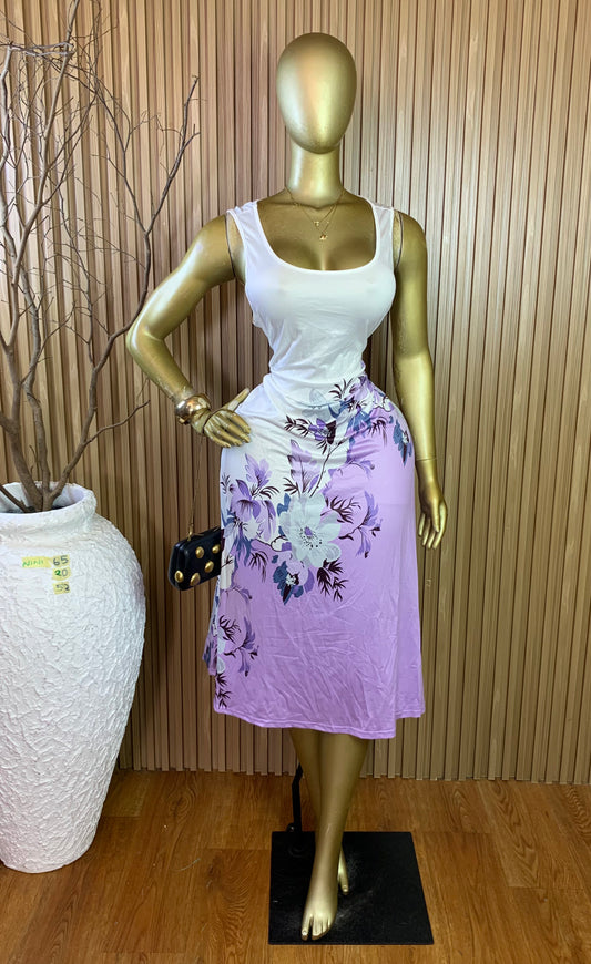 NINI65 SIZE20 Length52 purple&white dress