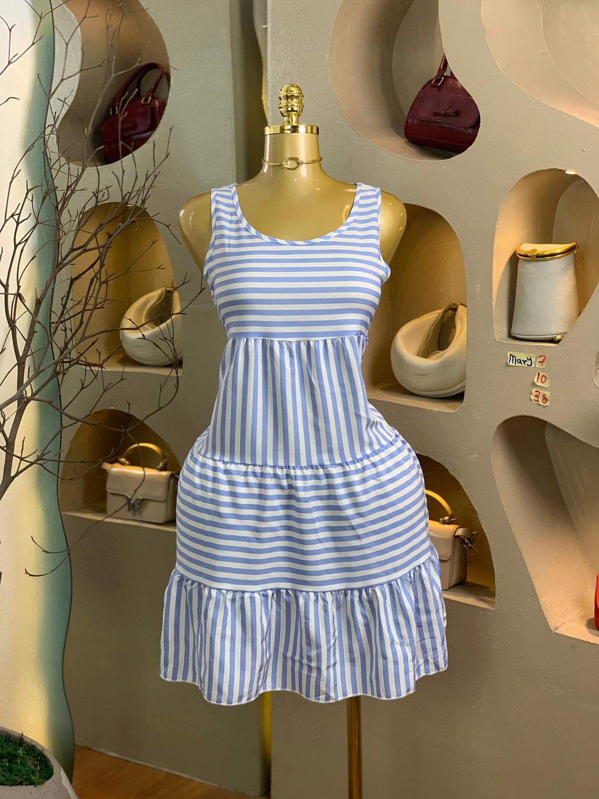 MARY7 SIZE10 Blue&white DRESS Length36