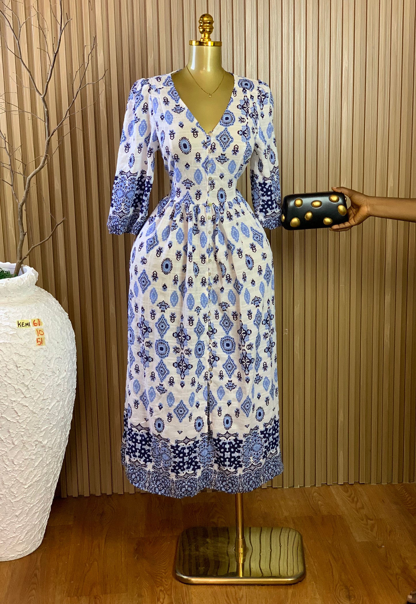 KEMI61 SIZE10 Length51 blue&white dress