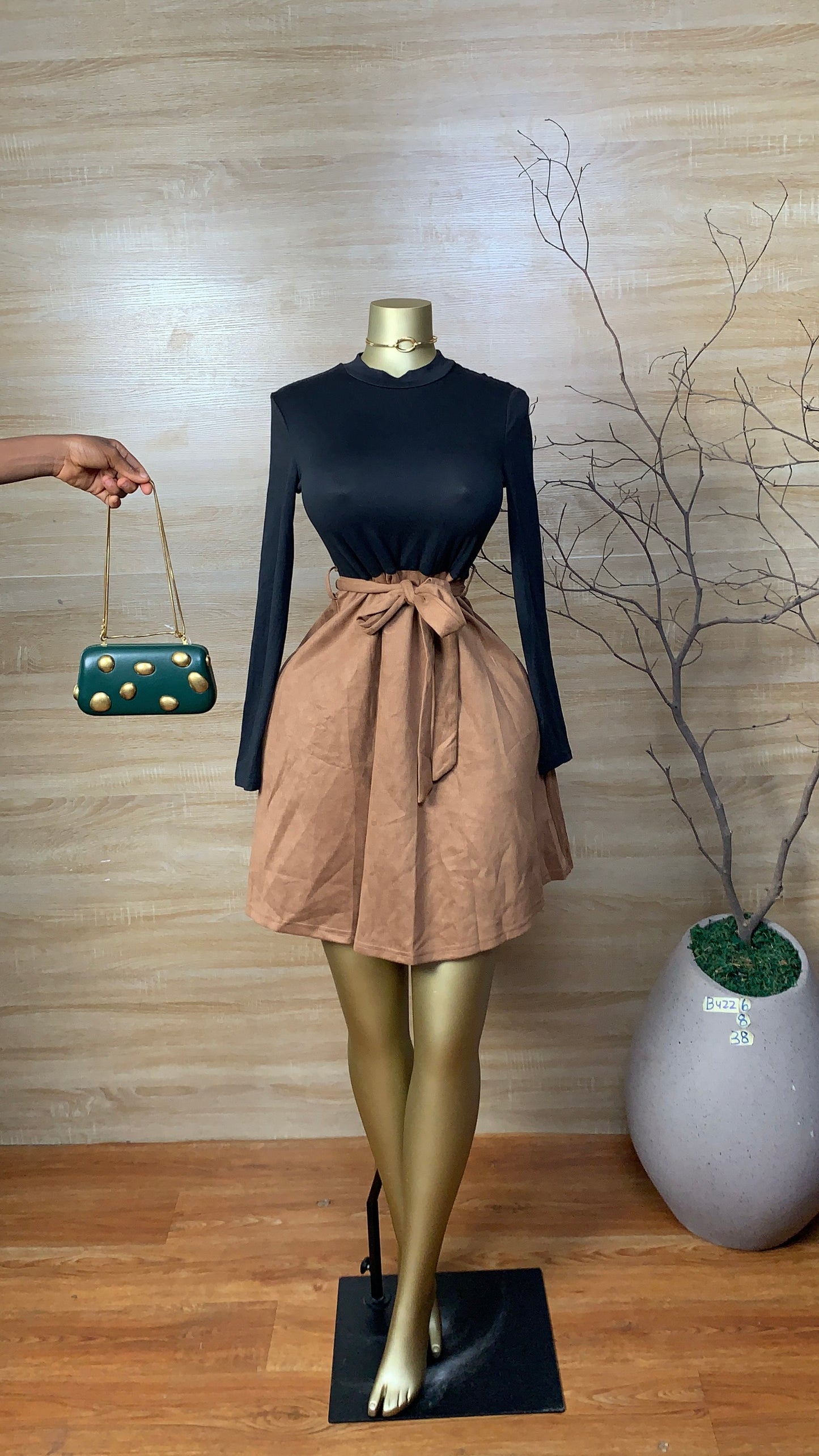 SIZE8 BUZZ6 Black&Brown DRESS Length38