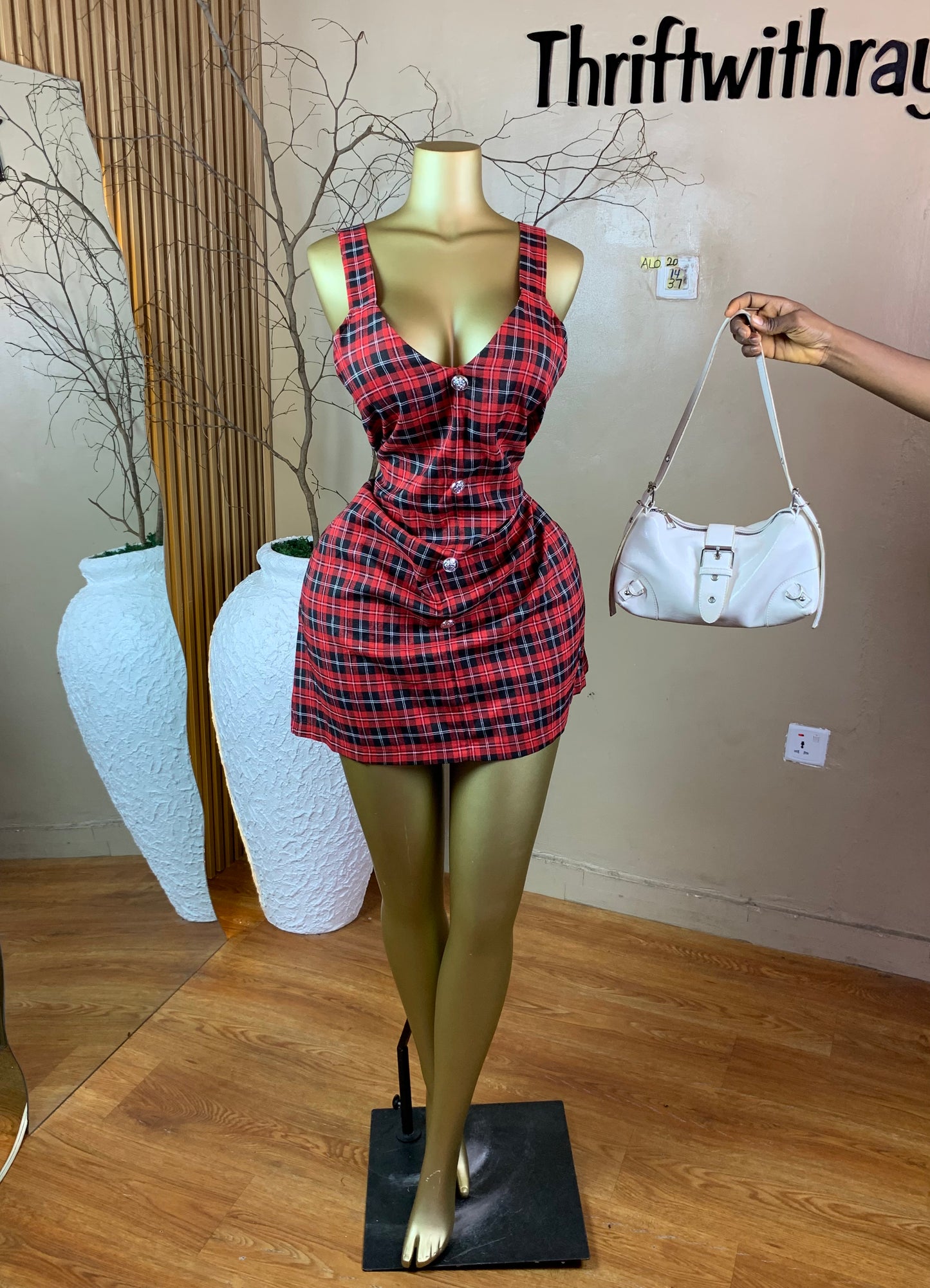 SIZE14 ALO20 RED&BLACK DRESS Length37