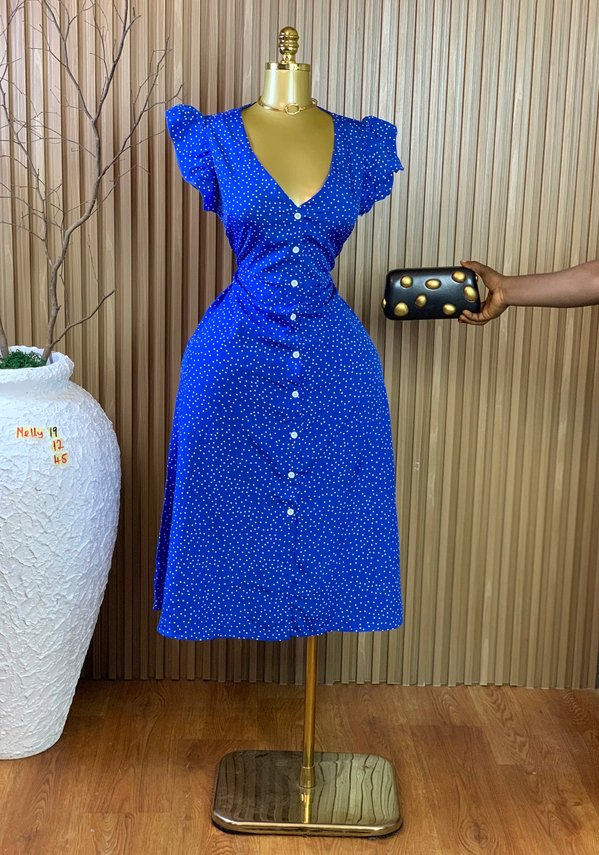 NELLY19 SIZE12 Length45 blue polka dot dress