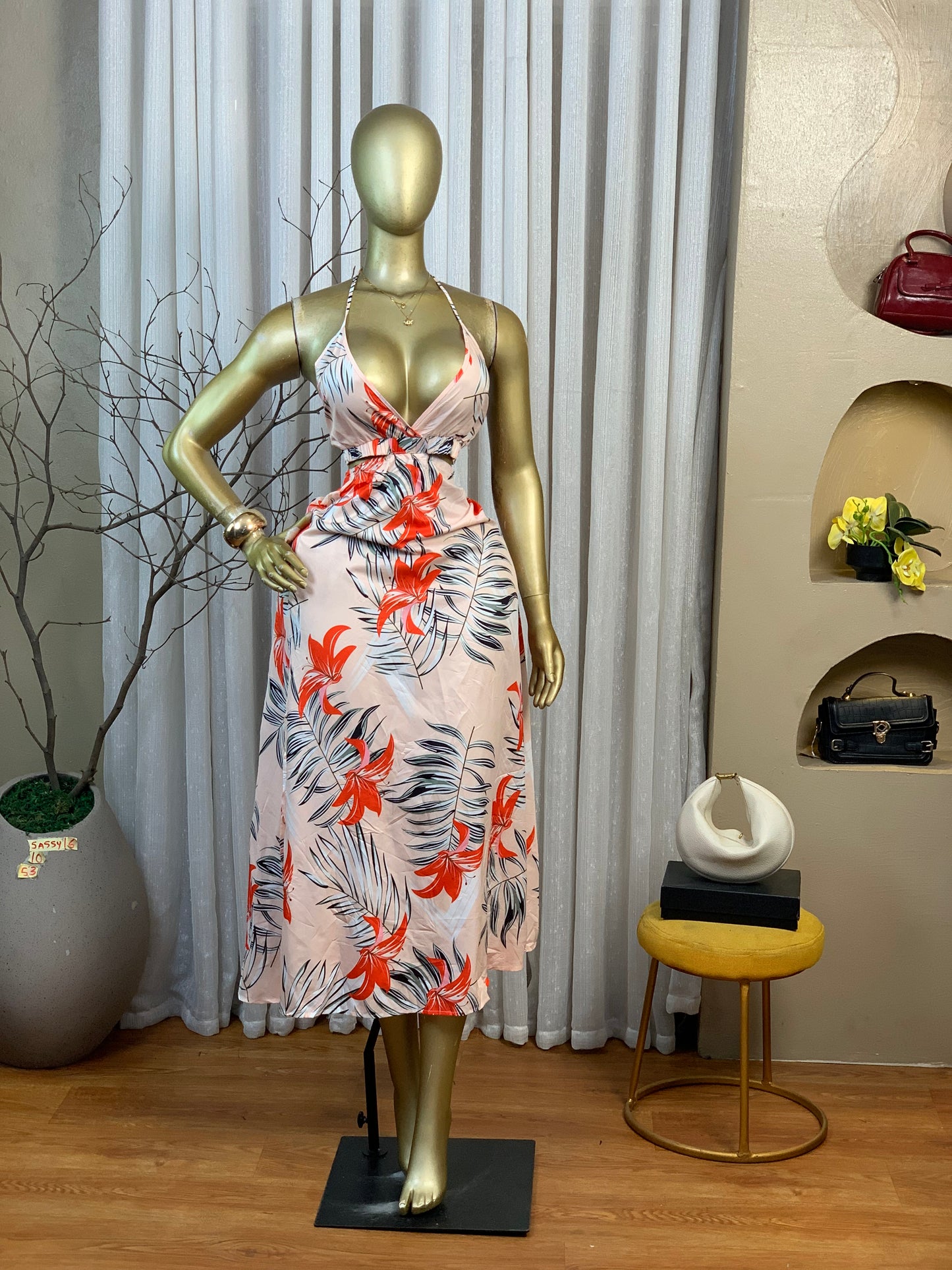 SASSY16 SIZE10 Leaf print DRESS Length53