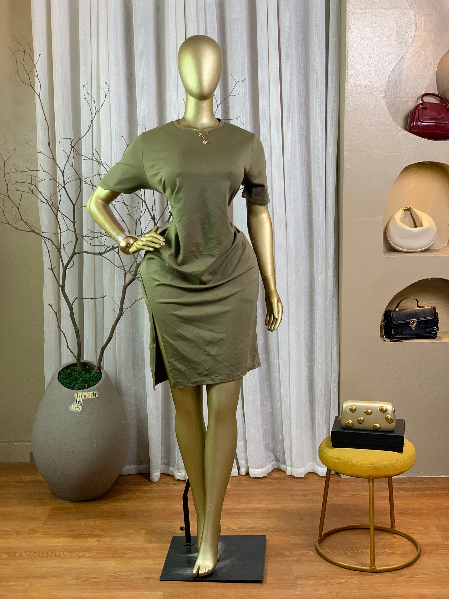 TIFE44 SIZE16 Olive green DRESS Length45