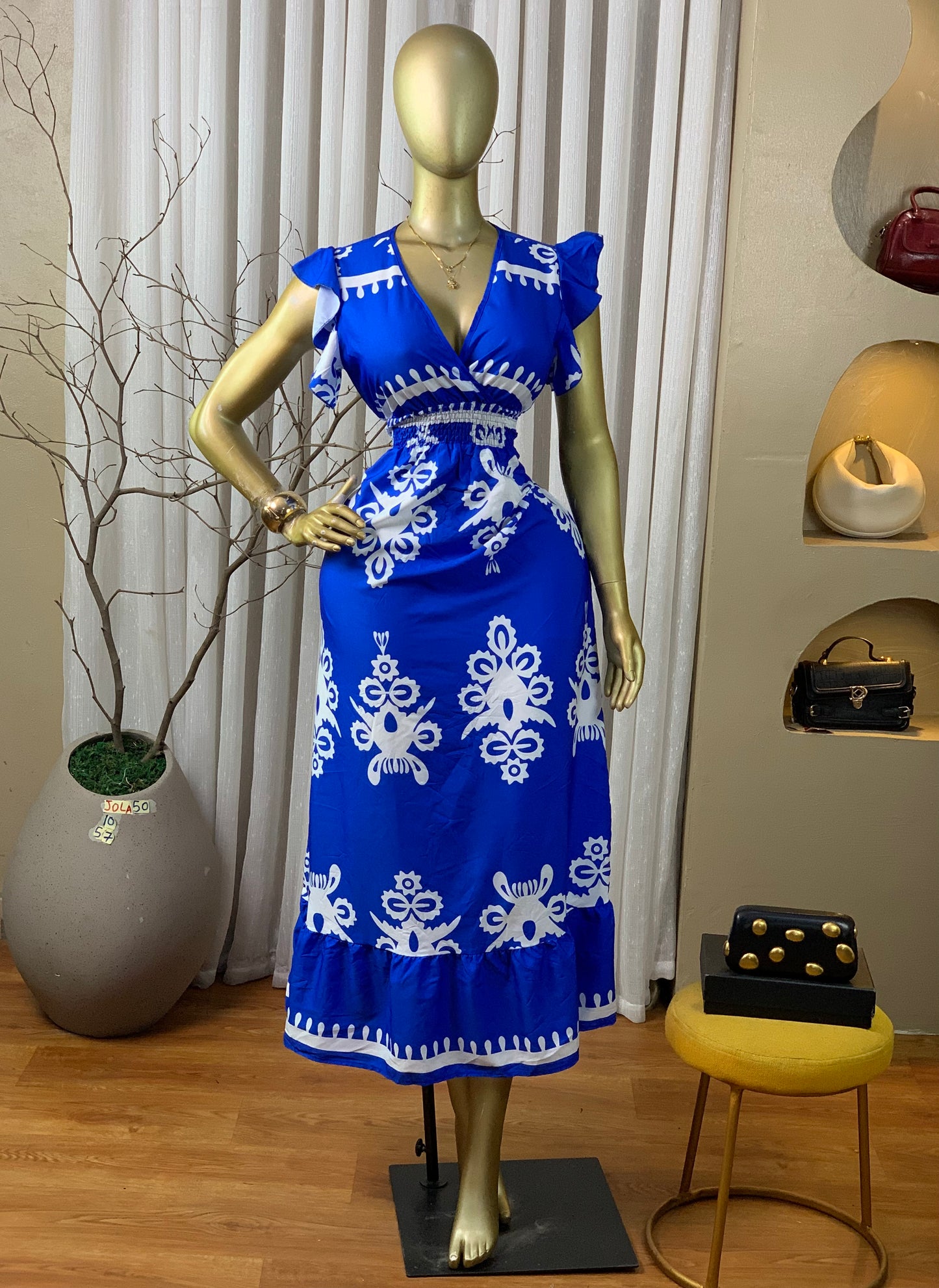 JOLA50 SIZE10 Length57 blue&white dress