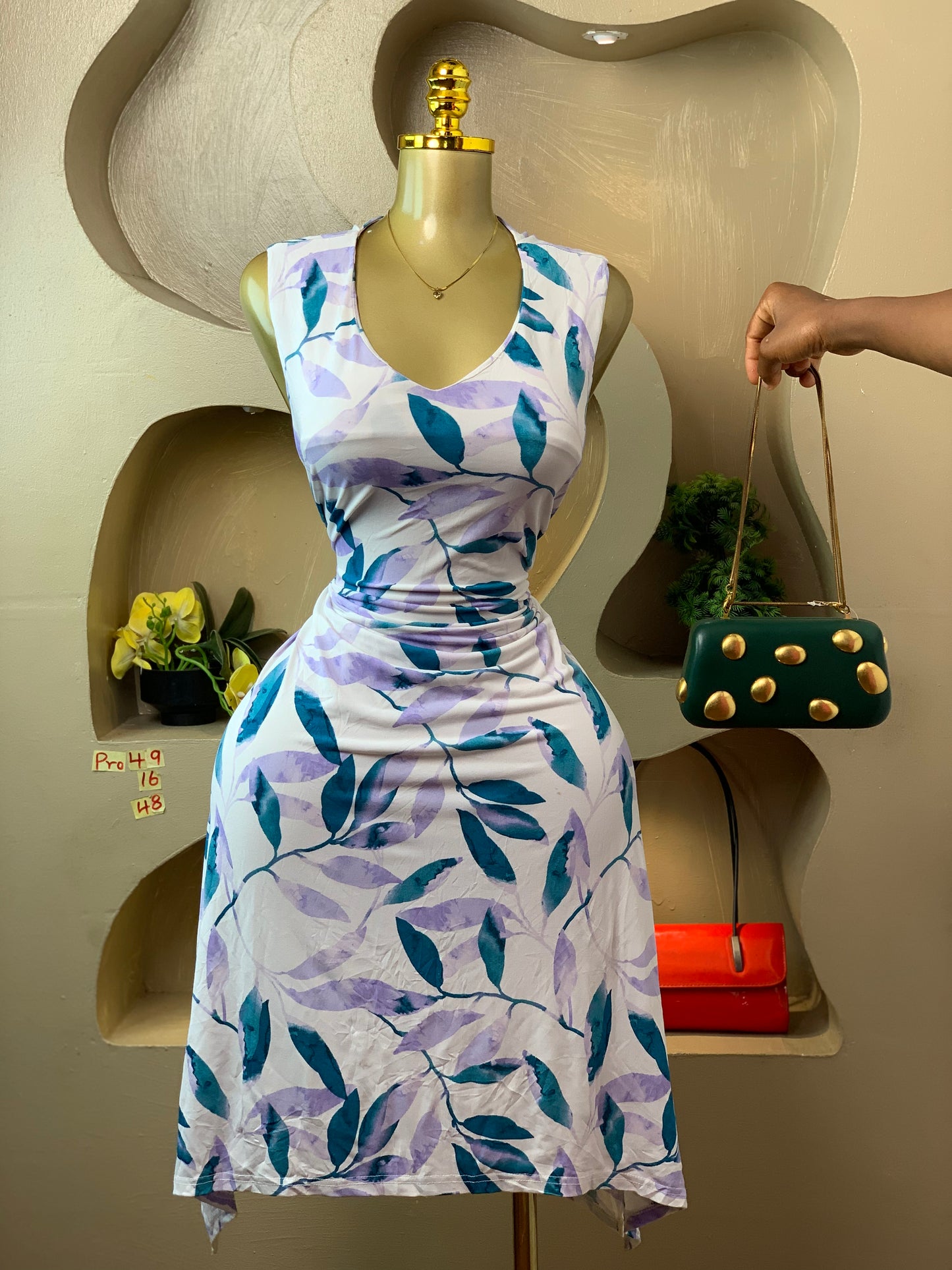 PRO49 SIZE16 Leaf print DRESS Length48