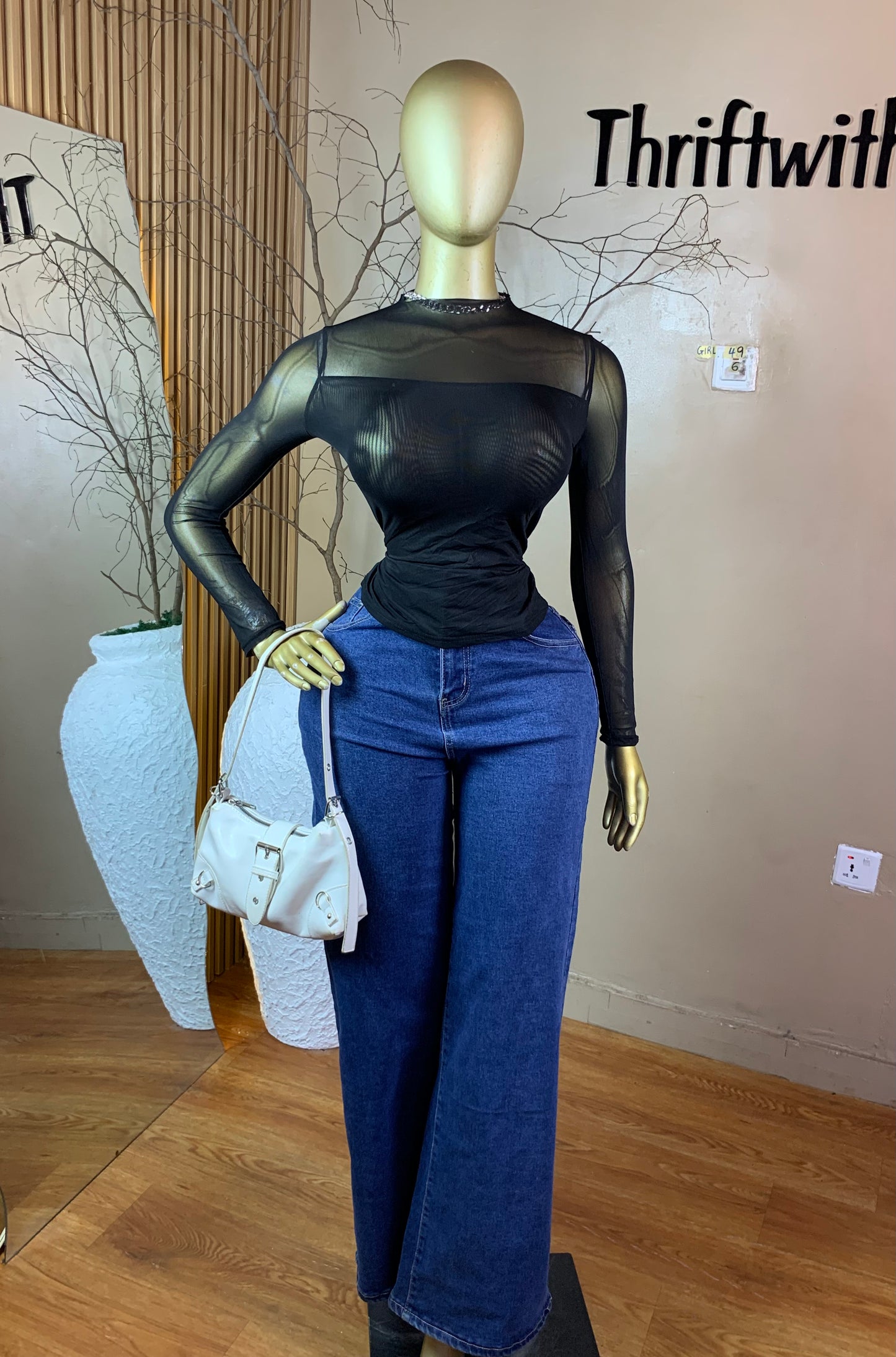 SIZE6 GIRL49 BLACK MESH TOP ONLY