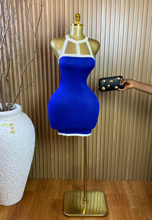 NINI40 SIZE8 Length34 blue&white dress