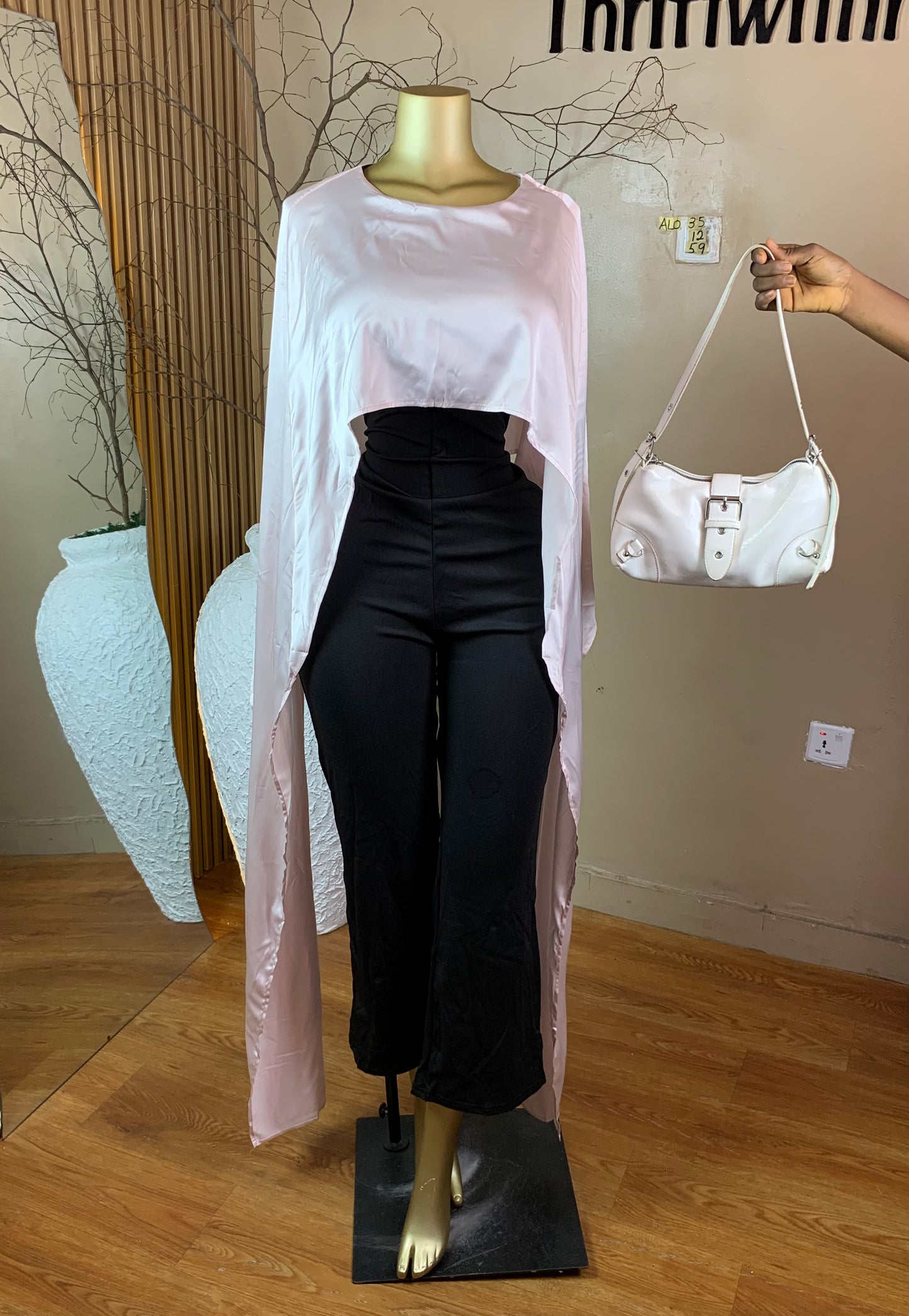 SIZE12 ALO35 BLACK&PINK JUMPSUIT Length59