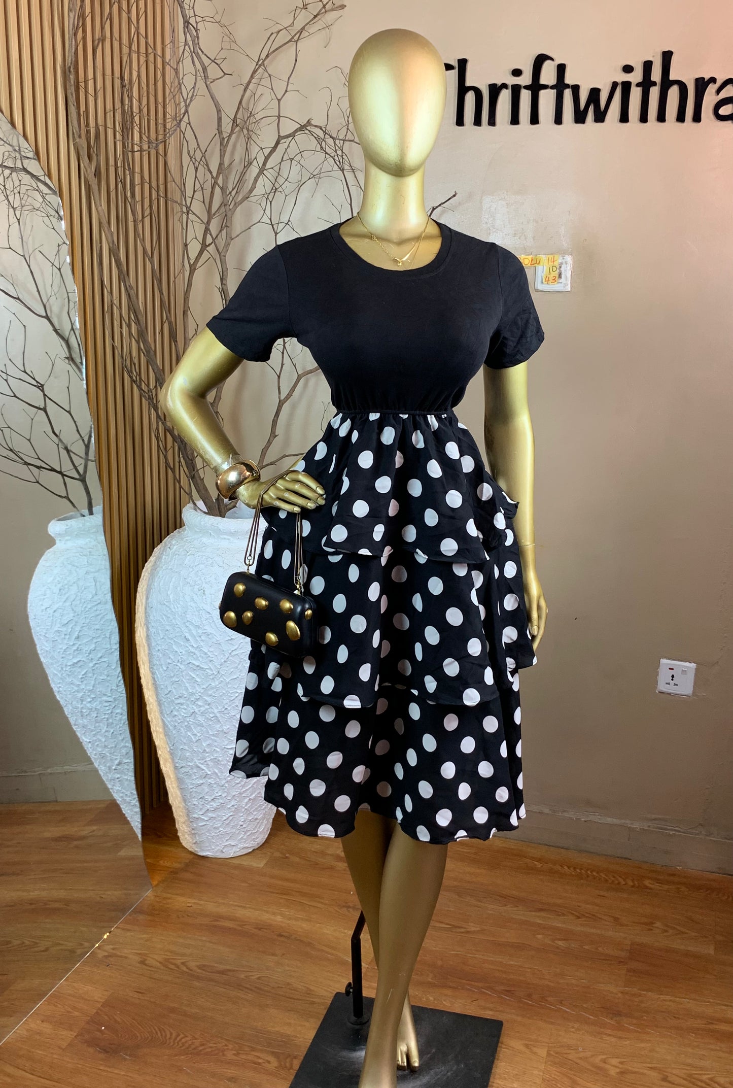 BOLU14 SIZE10 Length43 White&black dress