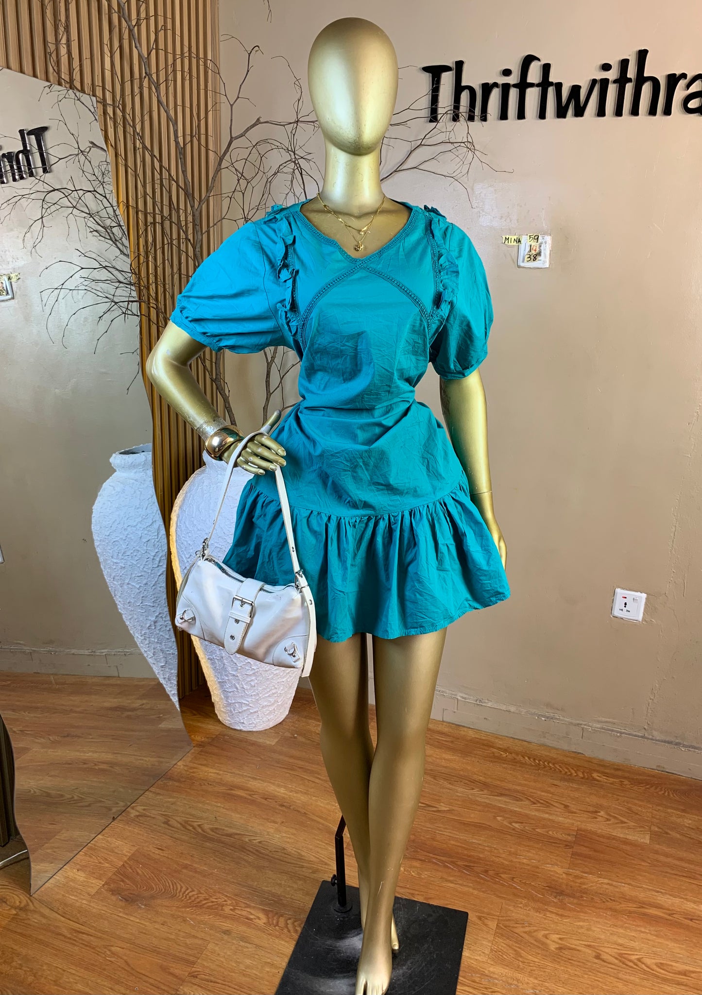 MINA59 SIZE14 Length38 turquoise blue dress
