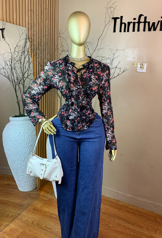 PEAK75 FLORAL CHIFFON TOP SIZE14