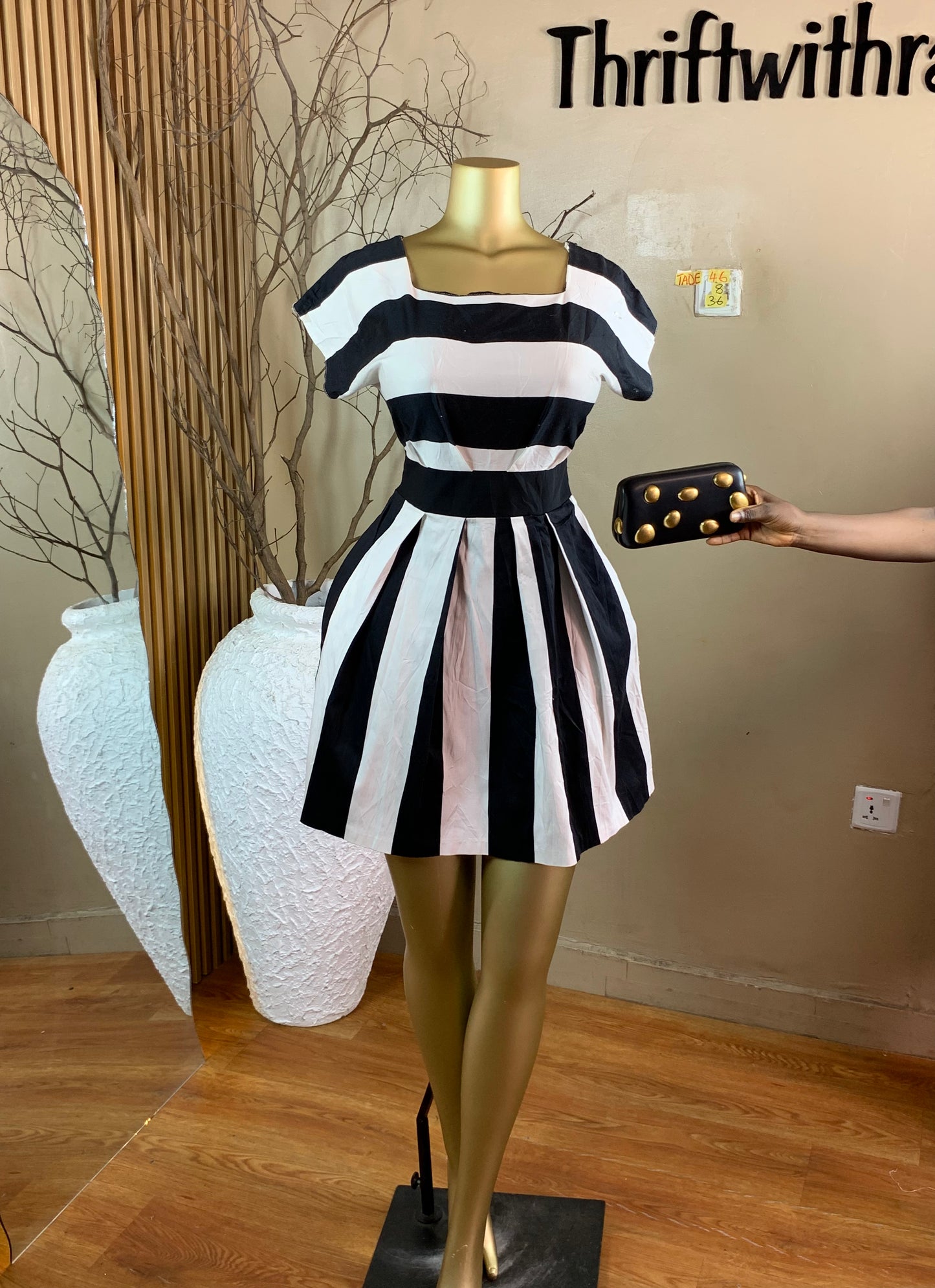 TADE46 SIZE8 Length36 White&black dress