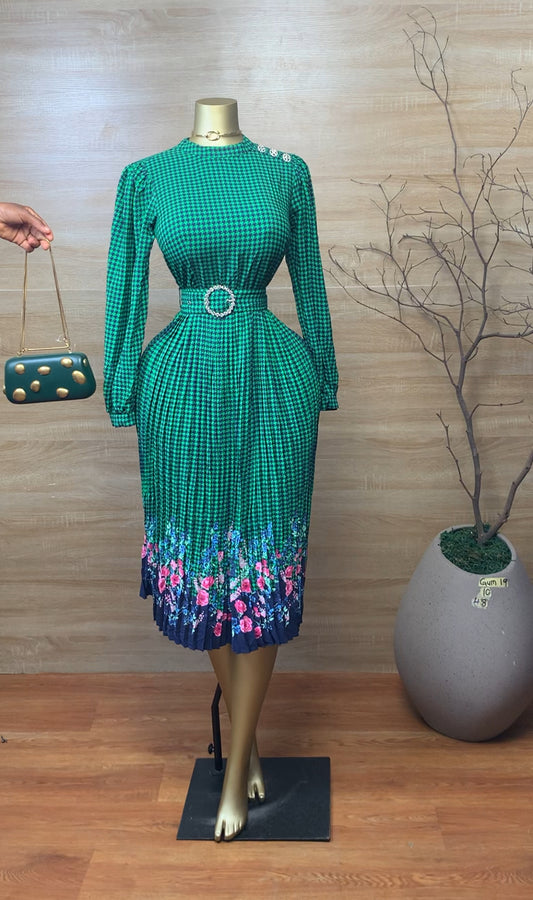 GUM19 SIZE10 Green floral corporate DRESS Length48