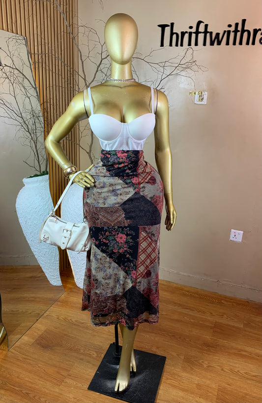 SIZE14 MSH51 FLORAL MESH SKIRT ONLY Length35