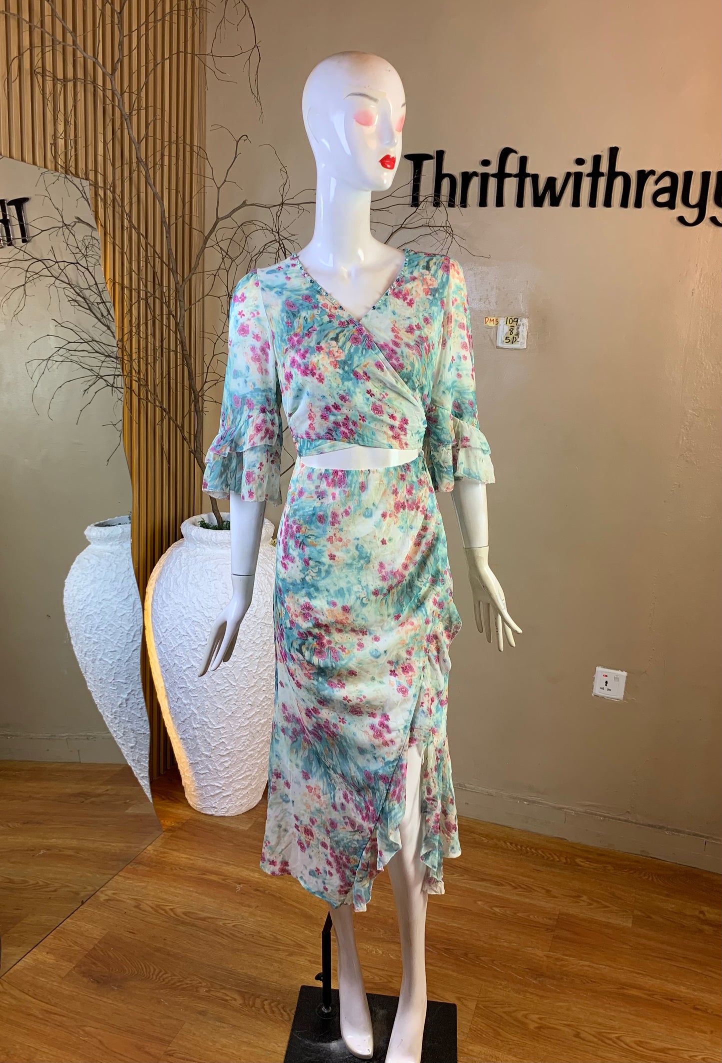 DAMSEL109 SIZE8 Length51 floral chiffon dress