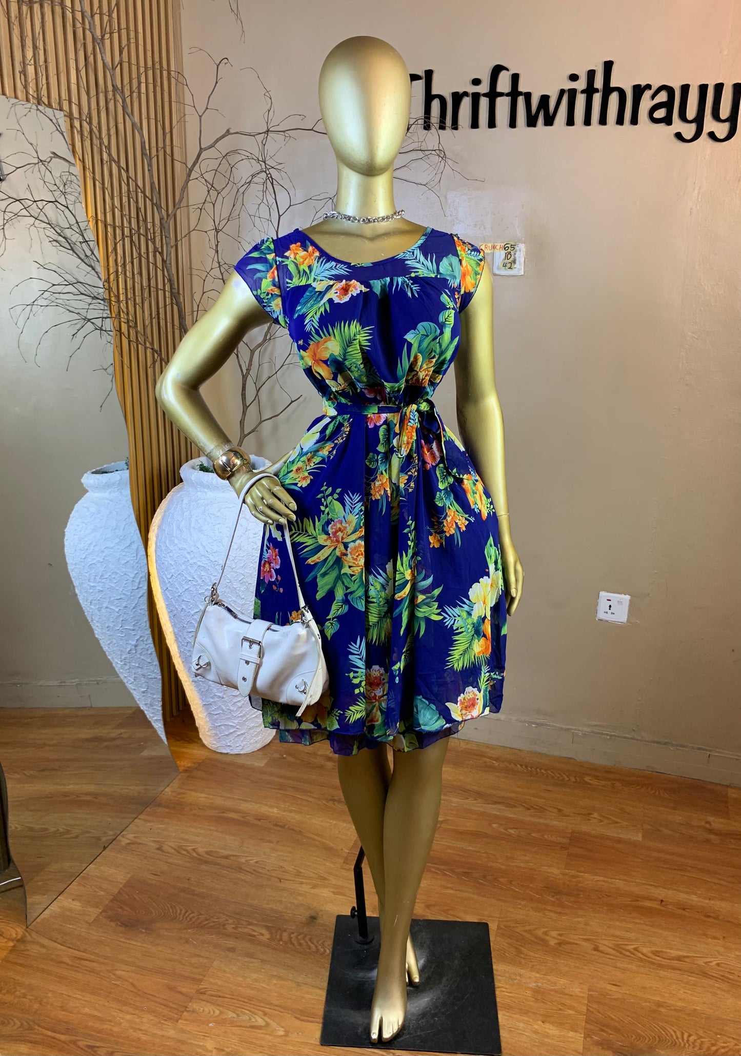 CRUNCH64 SIZE10 Length42 floral chiffon dress