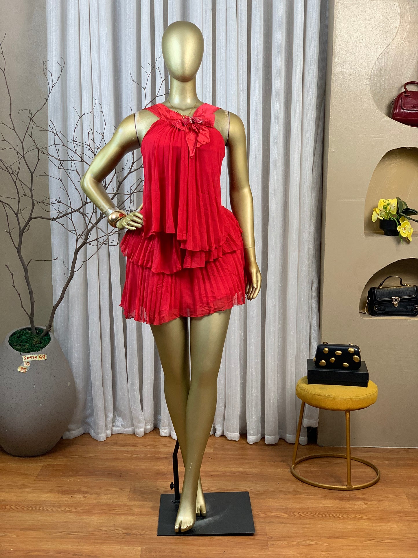 SASSY59 SIZE10 Low back red DRESS Length35