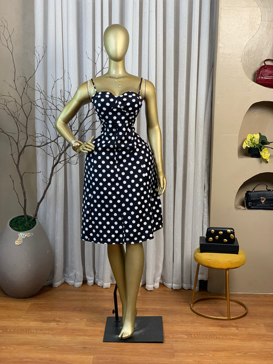 LEE4 SIZE8 Black&white polka dot DRESS Length47