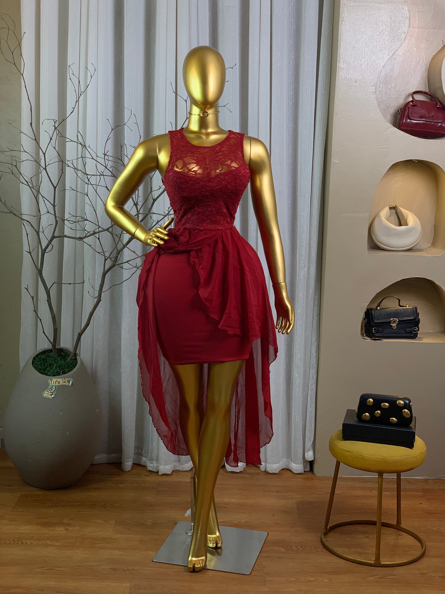 TIFE29 SIZE6 Burgundy DRESS Length37