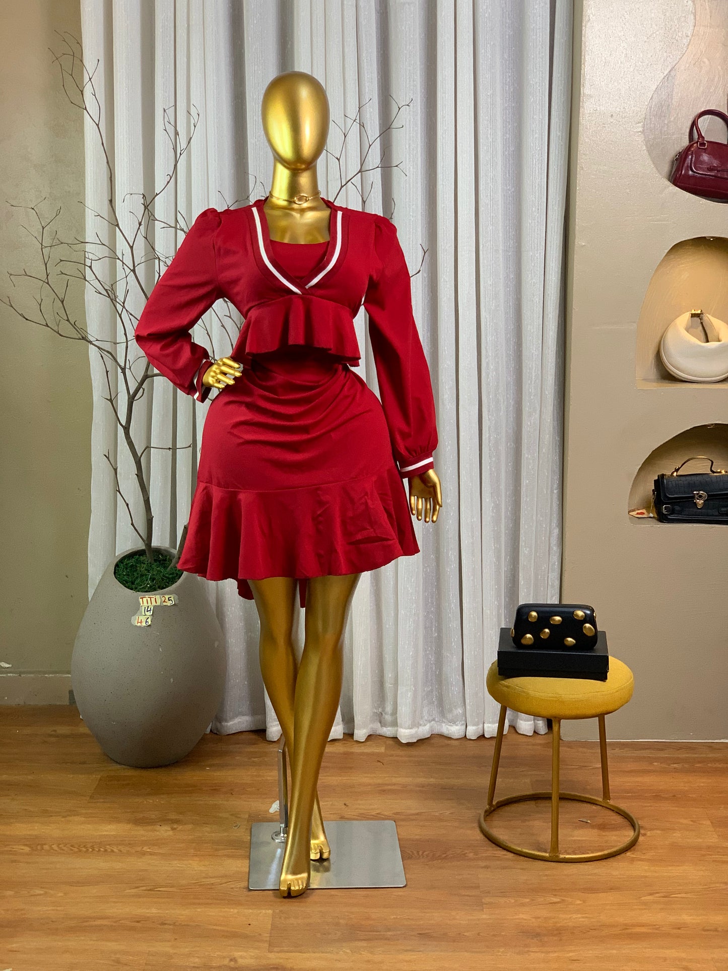 TITI25 SIZE14 Burgundy DRESS Length46