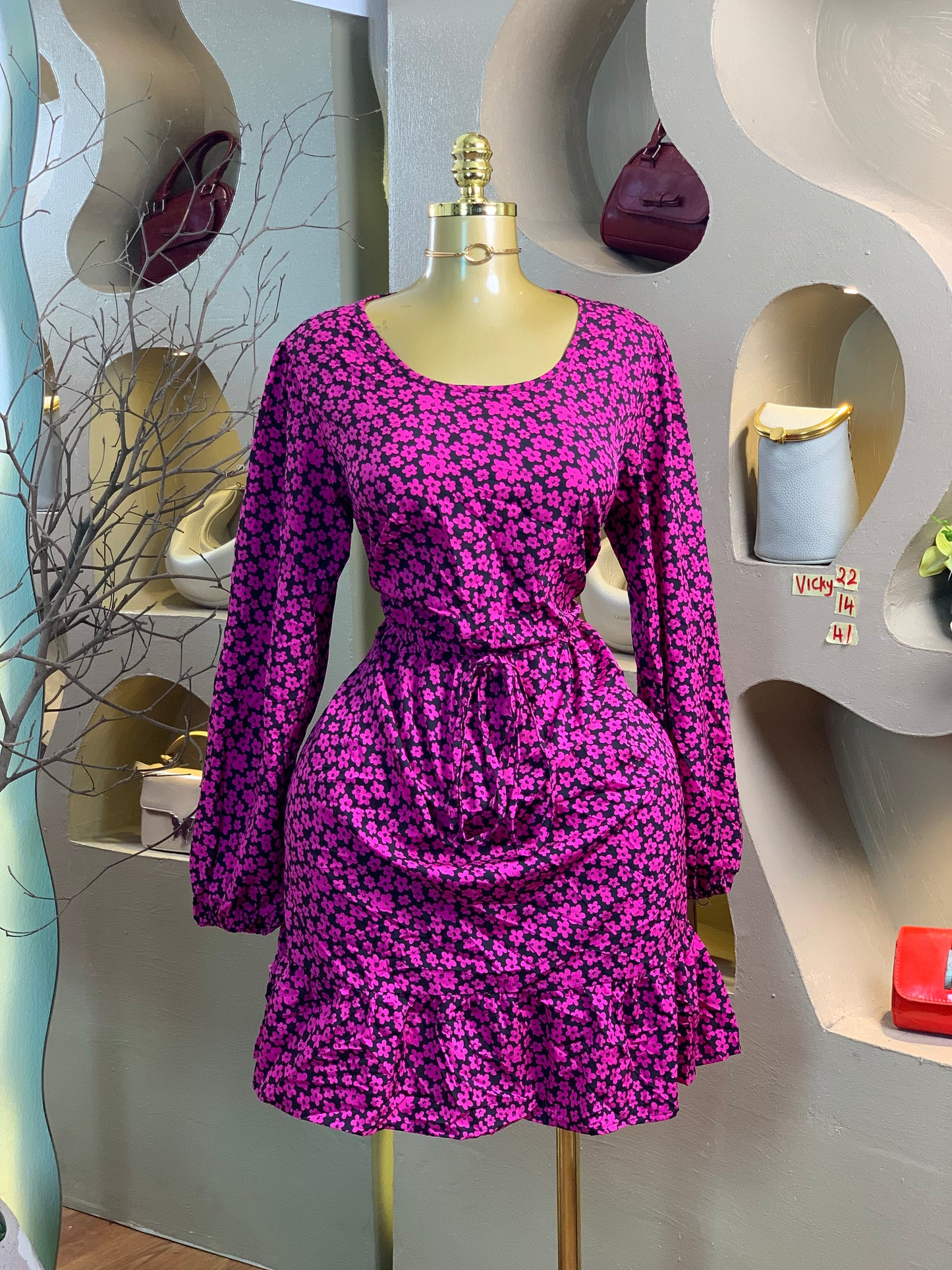 VICKY22 SIZE14 Pink floral DRESS Length41