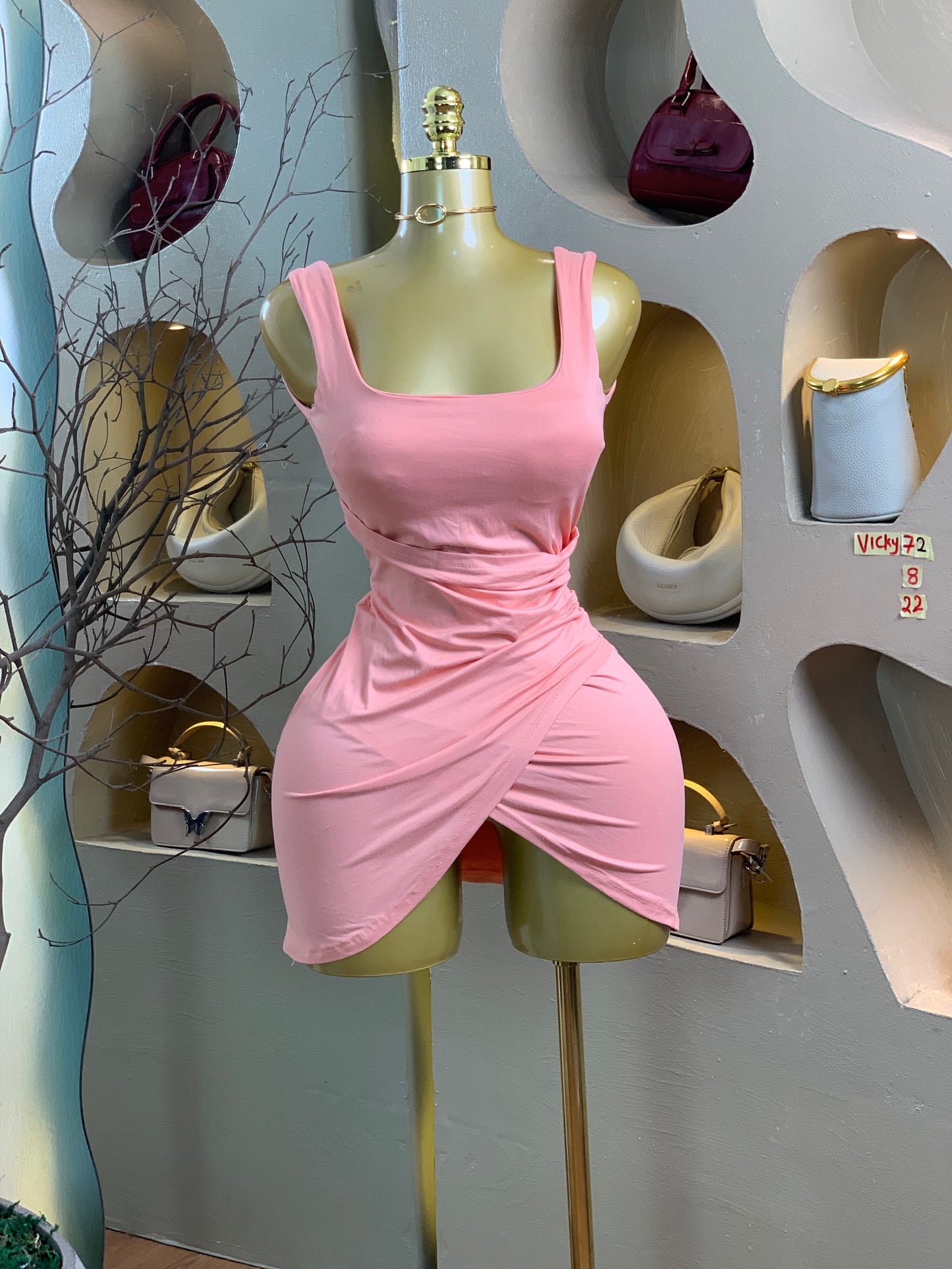 VICKY72 SIZE8 pink DRESS Length22