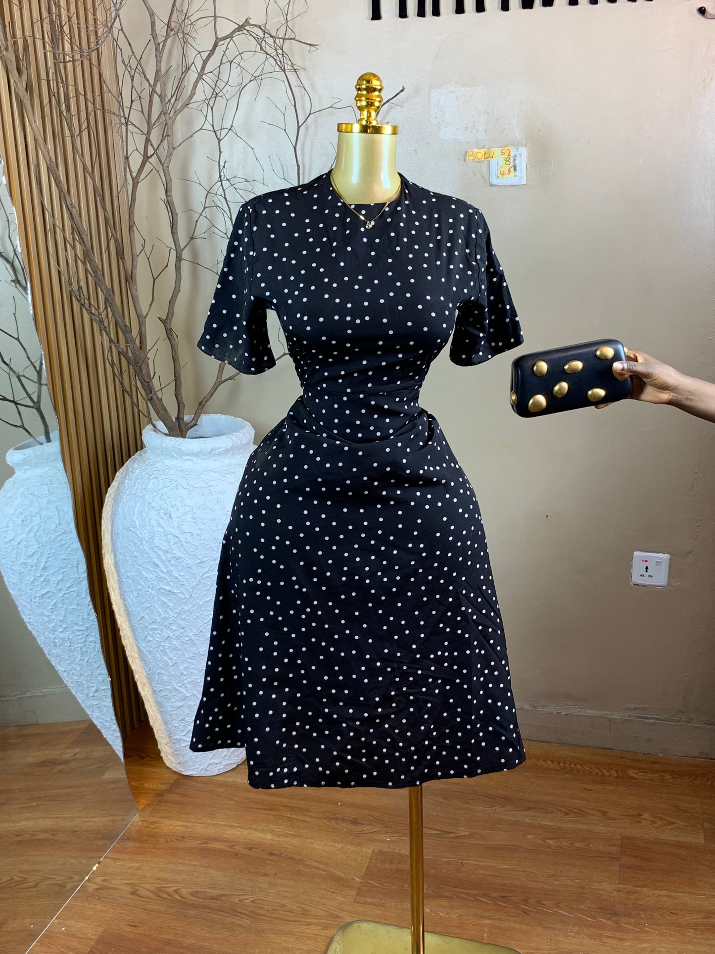 BOLU52 SIZE8 Length45 Polka dot dress