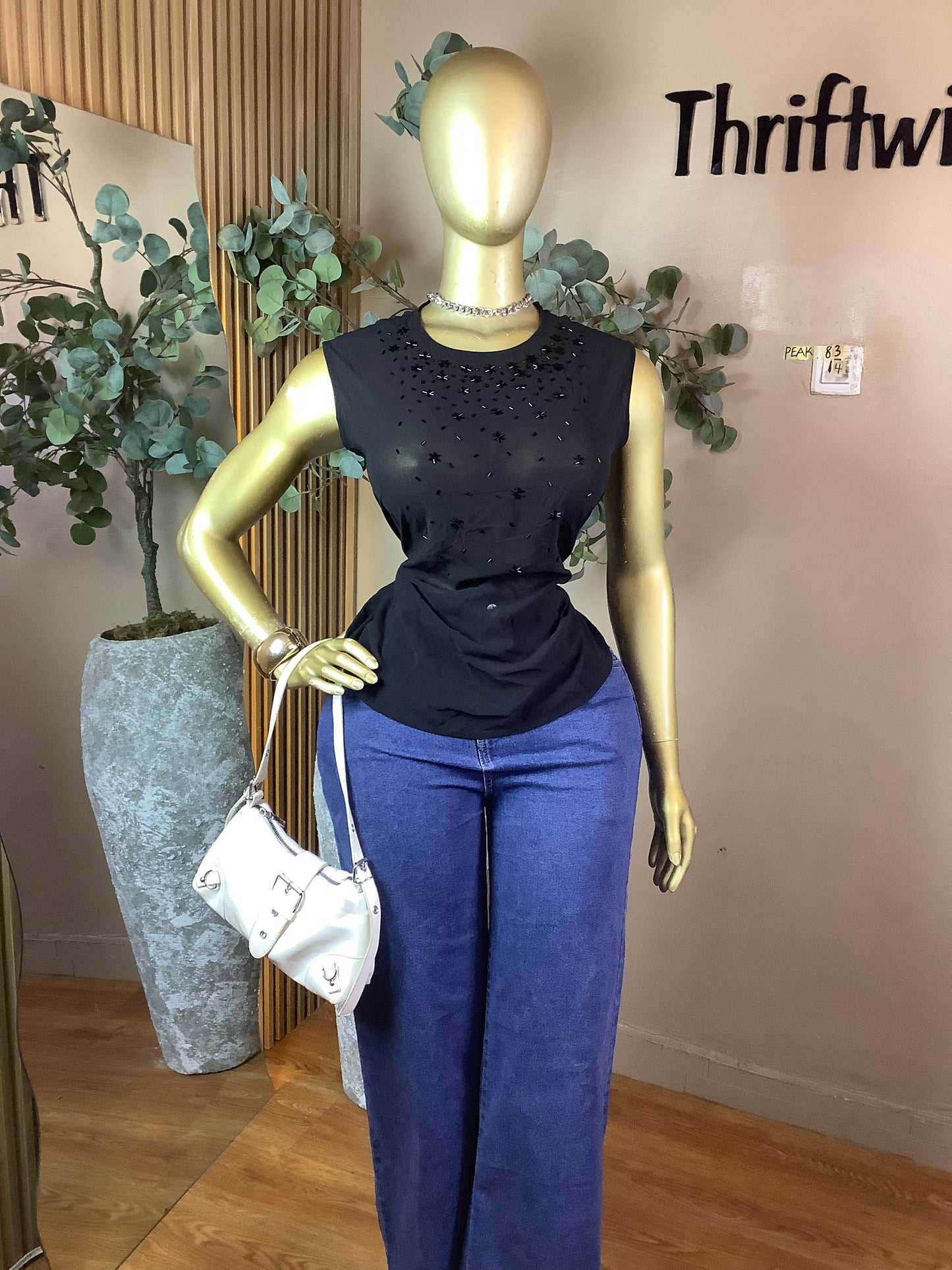 PEAK83 BLACK CHIFFON TOP SIZE14