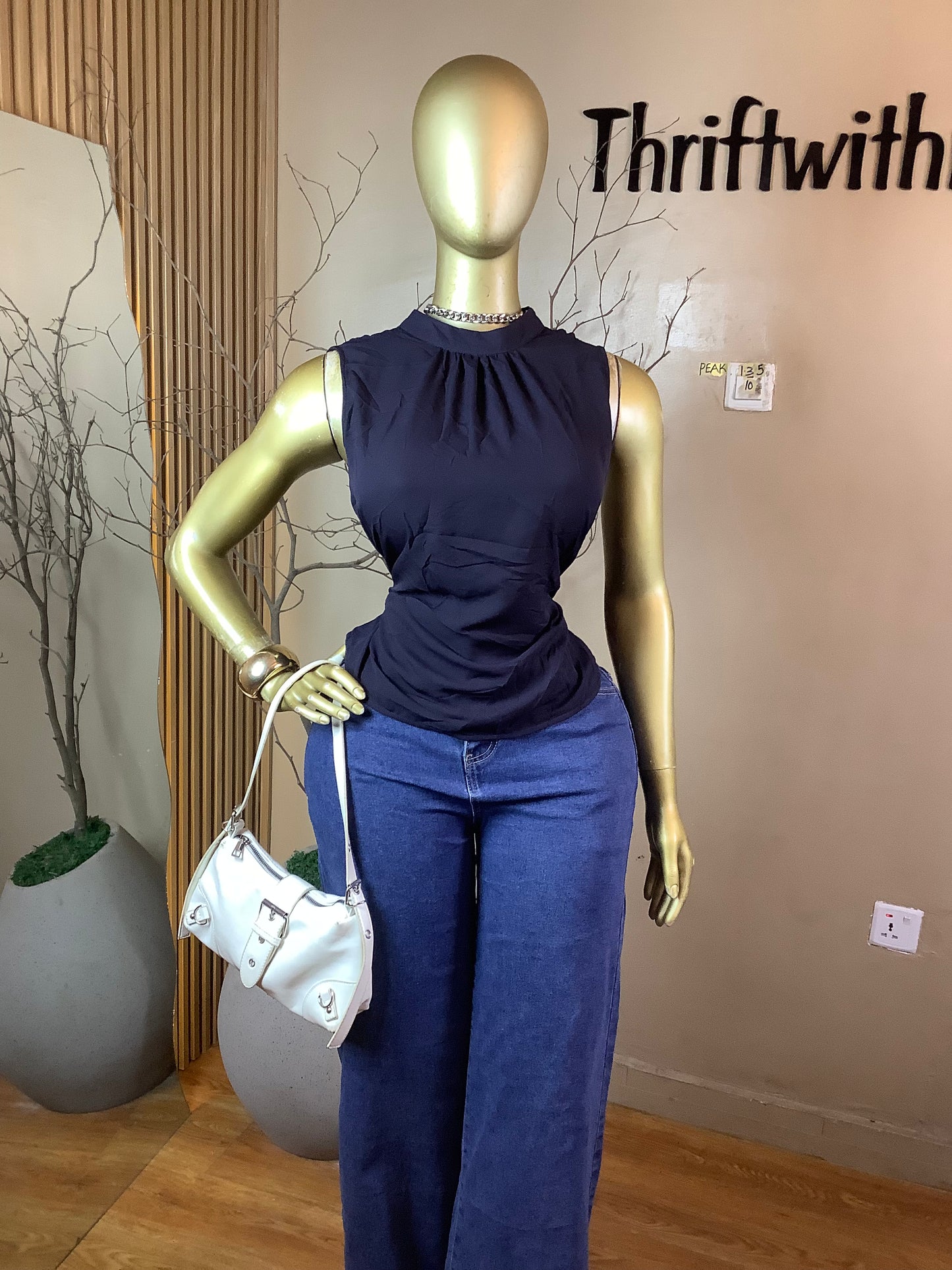 PEAK135 NAVY BLUE CHIFFON TOP SIZE10