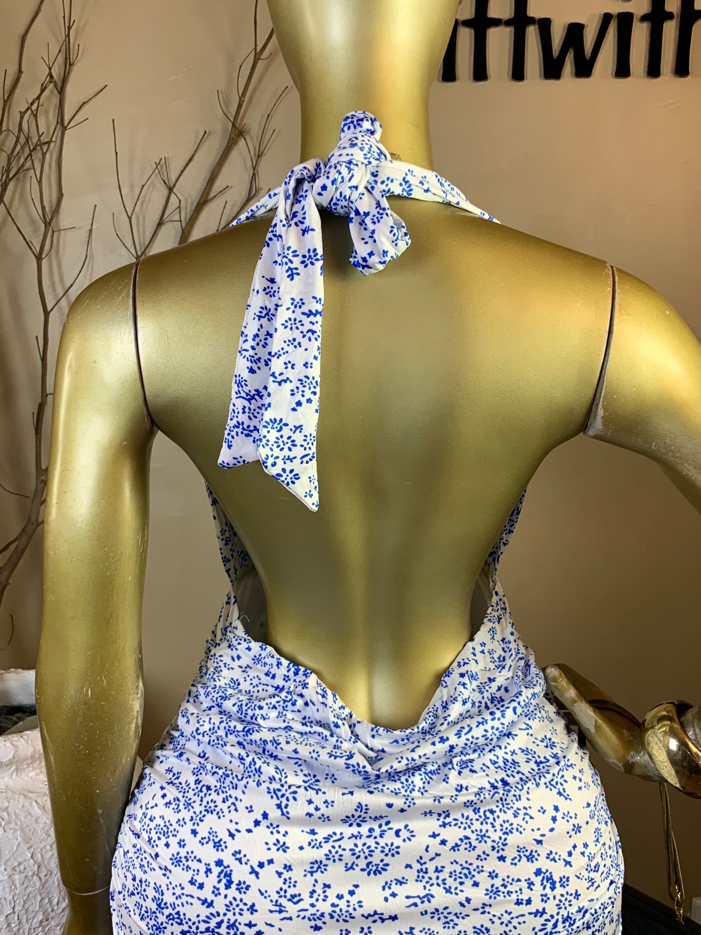 KEJI3 SIZE10 Length34 white&blue dress(Little stain)