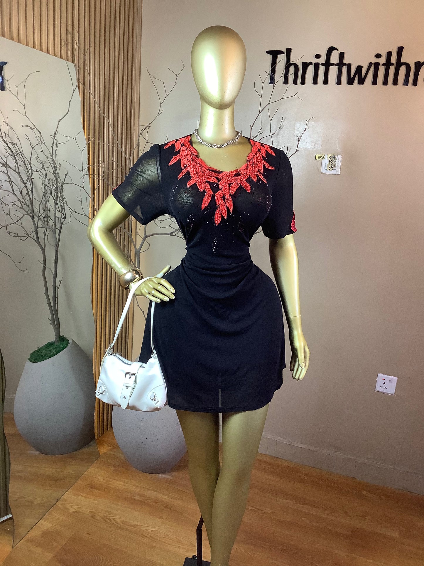 DAVE34 RED&BLACK DRESS SIZE18 Length39