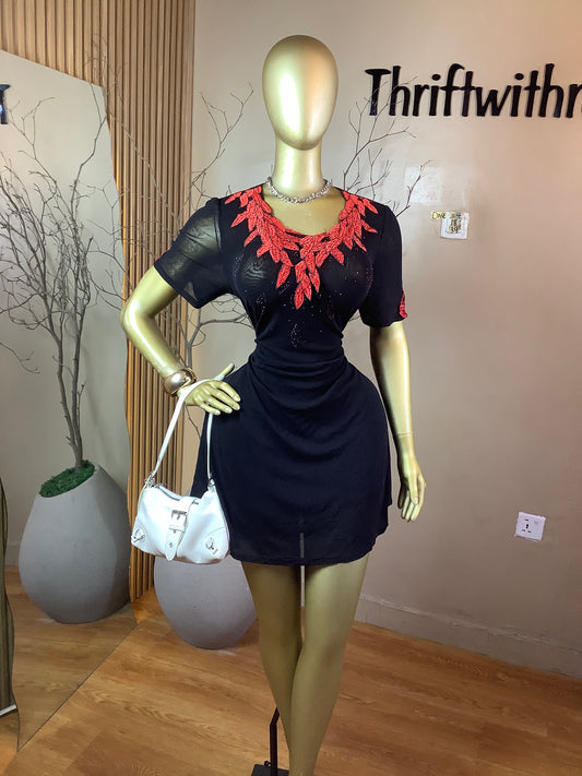 DAVE34 RED&BLACK DRESS SIZE18 Length39