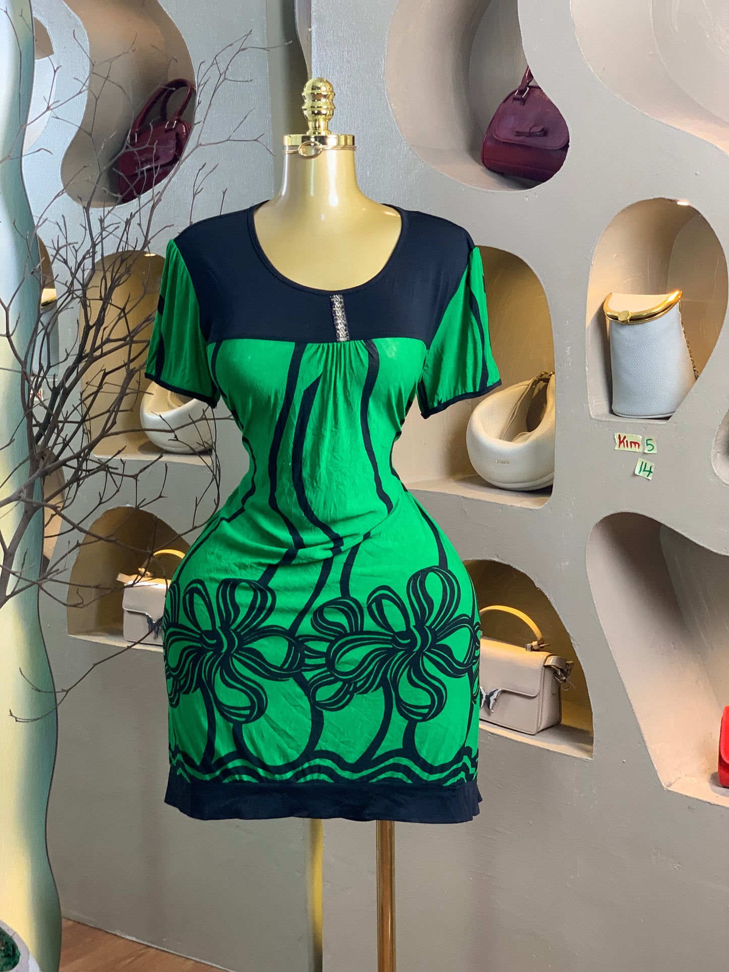KIM5 SIZE14 Green&Black DRESS