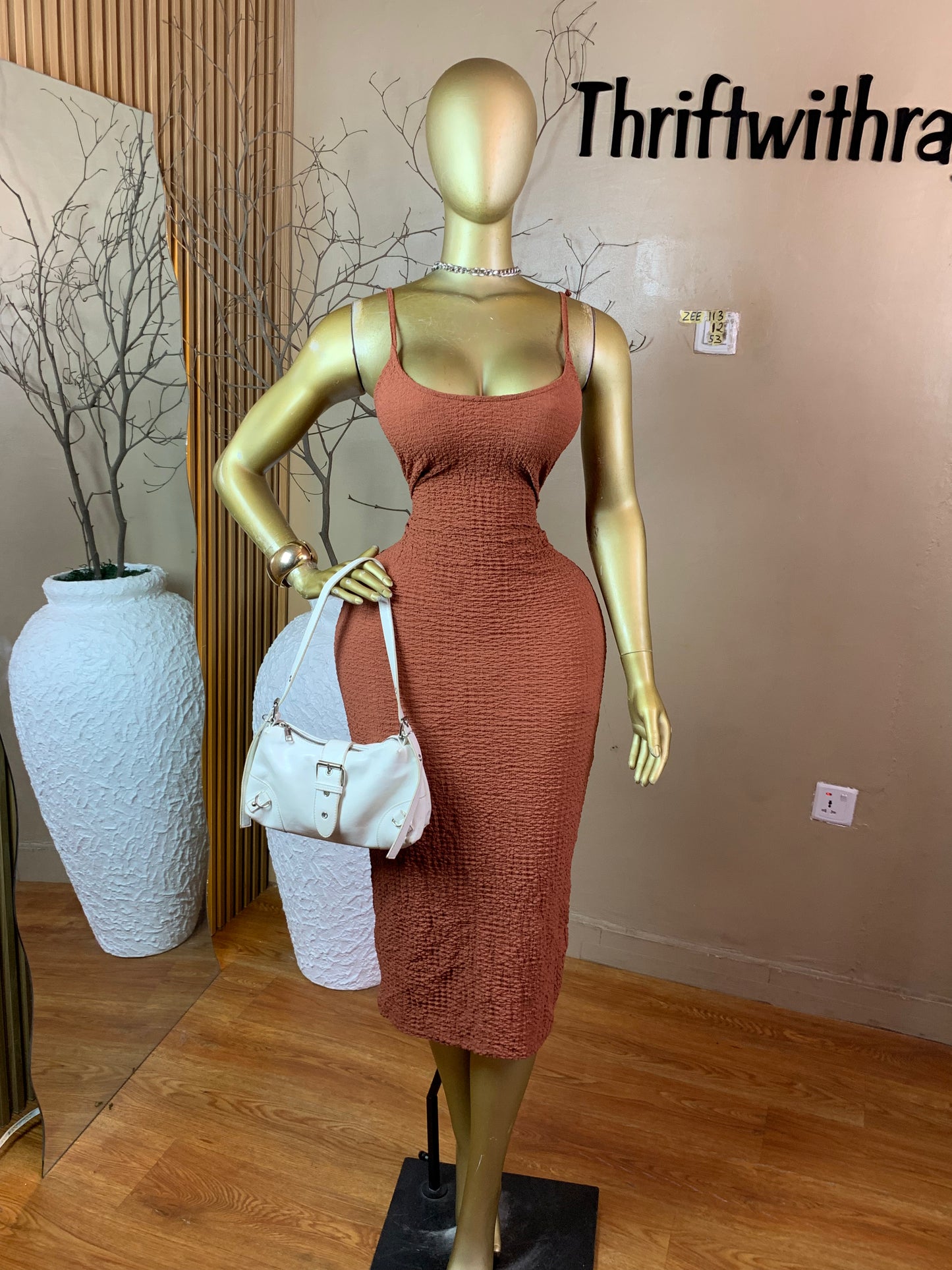 ZEE113 CHOCOLATE BODY-CON DRESS SIZE12 Length53
