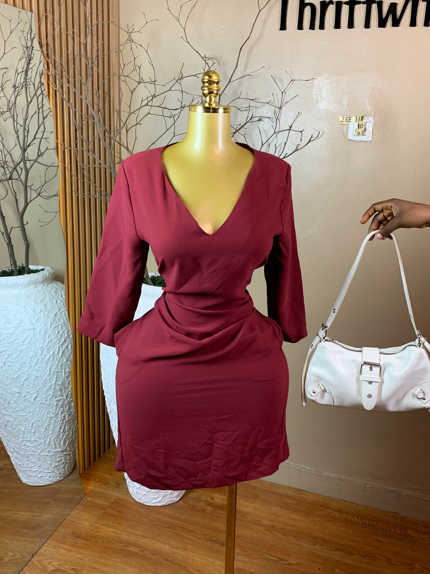 ZEE118 BURGUNDY CORPORATE DRESS SIZE10 Length38