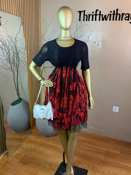 PRESH1 RED&BLACK DRESS SIZE14 Length41