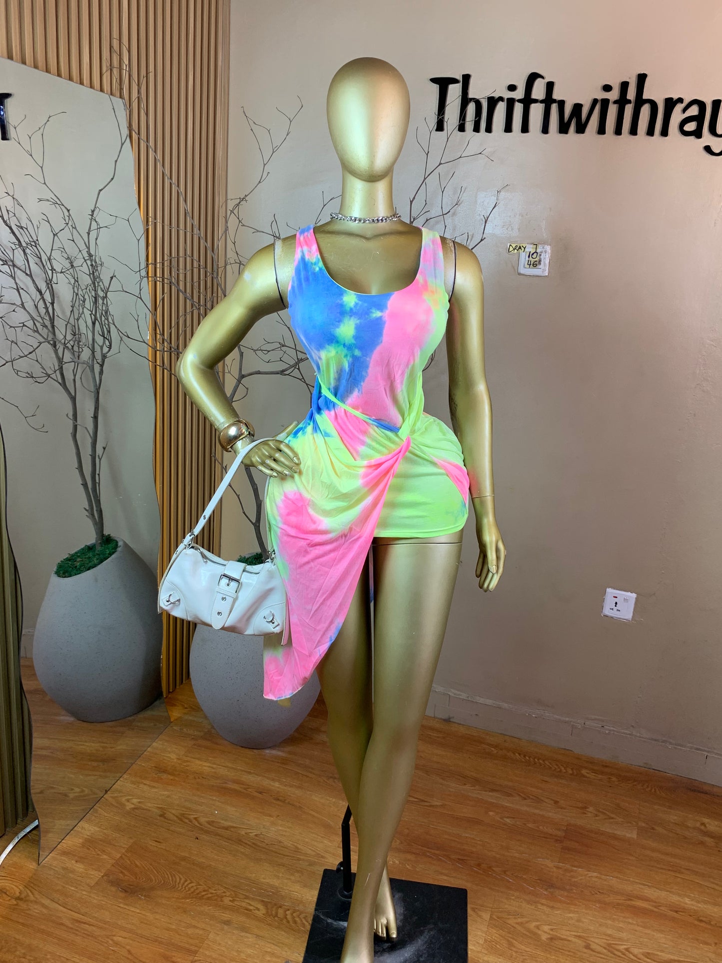 SIZE10 DRAY7 MULTI COLOR DRESS Length46(Little stain)
