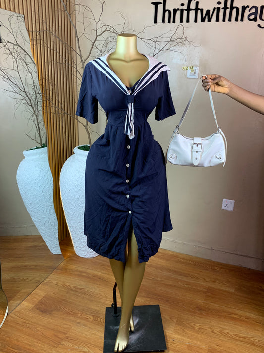 SIZE10 ALO13 NAVY BLUE &WHITE DRESS
